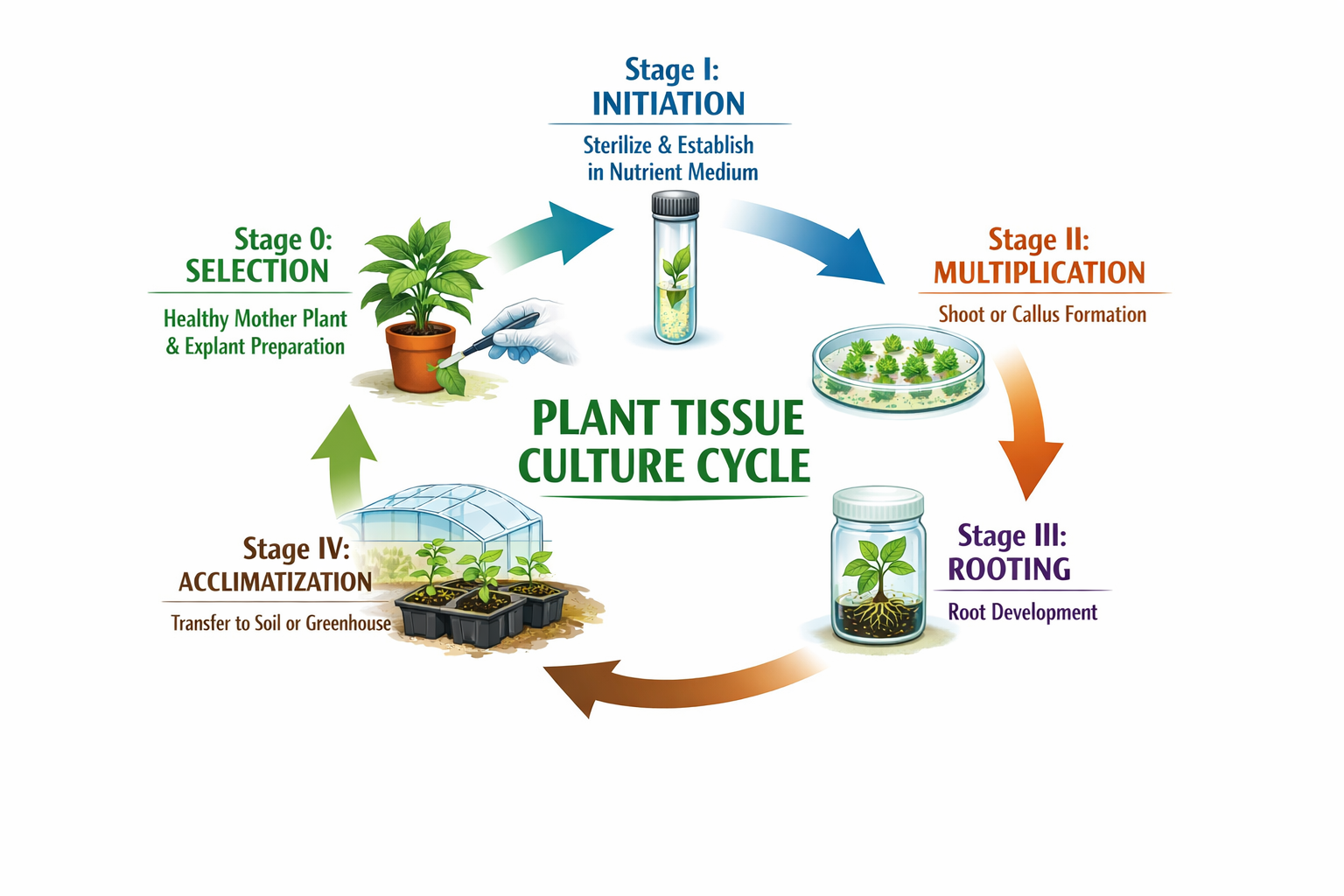 The tissue culture cycle — from explant to acclimated plant